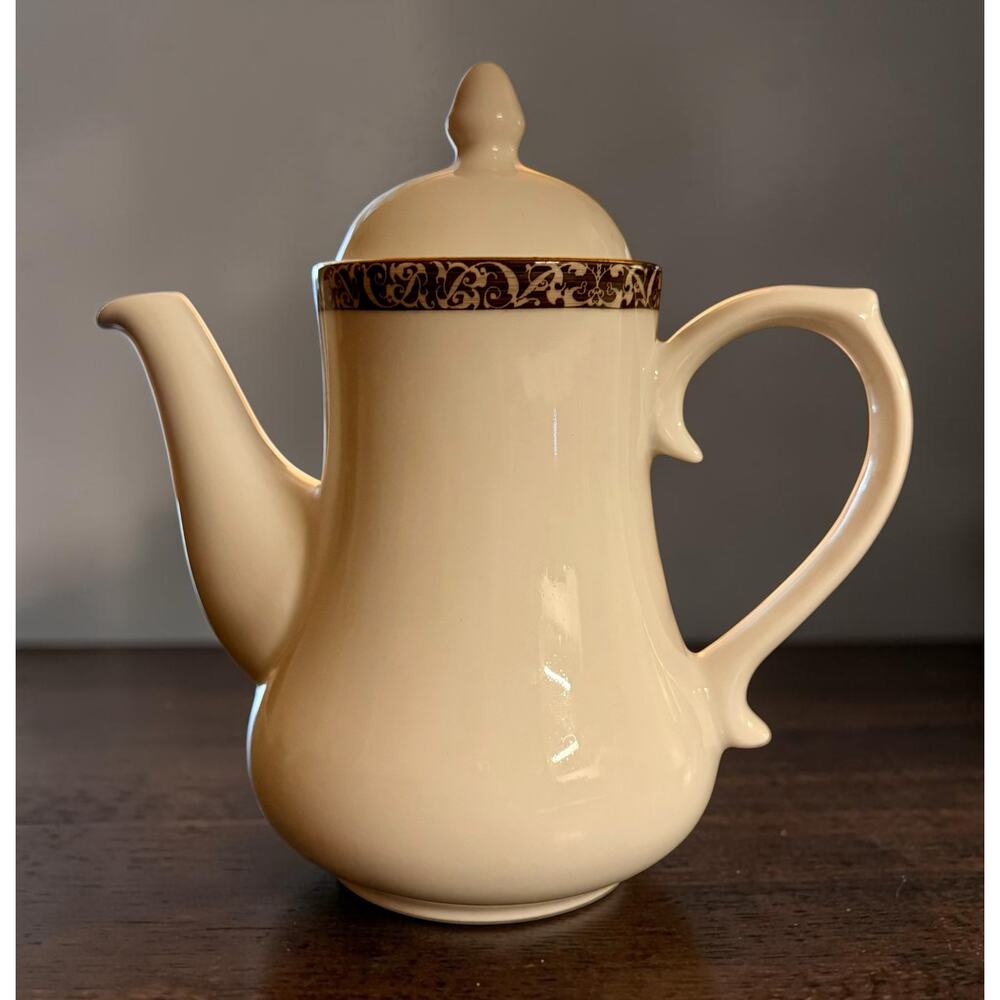 Vintage Dudson Hanley Fine China Coffee Pot - Maroon & Gold Scroll Trim
